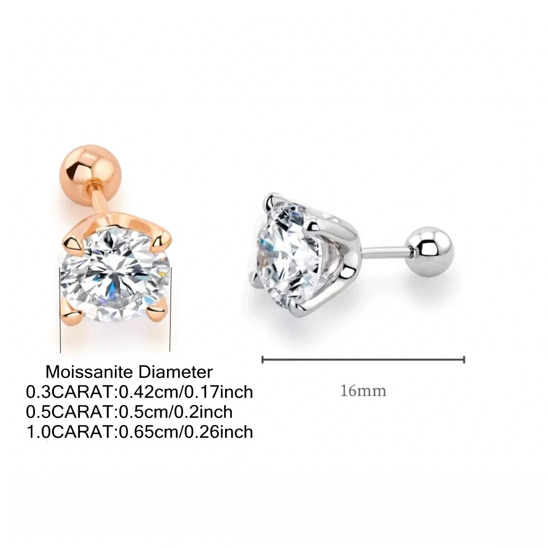 925 Sterling Silver 0.3-1 Carat * 2 Four-Claw Screw Earrings Fashion Casual High-End Sense Niche Lady 250420