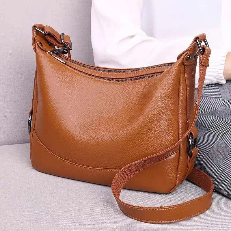 Fashion Women Cowhide Handbag Crossbody Bag Shoulder Bags Trend New Zipper Solid ColorHigh Quality Genuine Simple
