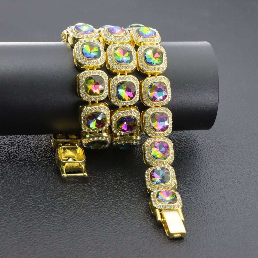 Hip hop jewelry designer men women necklaces bracelets colorful rock sugar square diamond studded necklaces punk Cuban chains