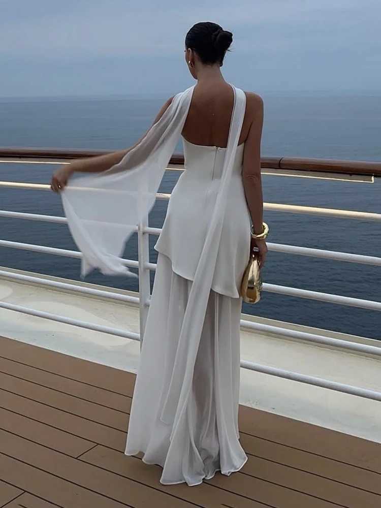Summer 2025 Womens Fashion Strapless Dress with Ribbon Splicing Work Elegant Sleeveless Mesh Splicing Dress Vacation Beach Long Dress W250430