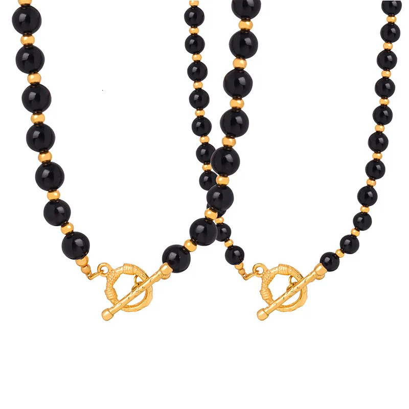 Black agate necklace womens round bead chain Gothic accessories Ot buckle gold-plated jewelry couple gift 250428