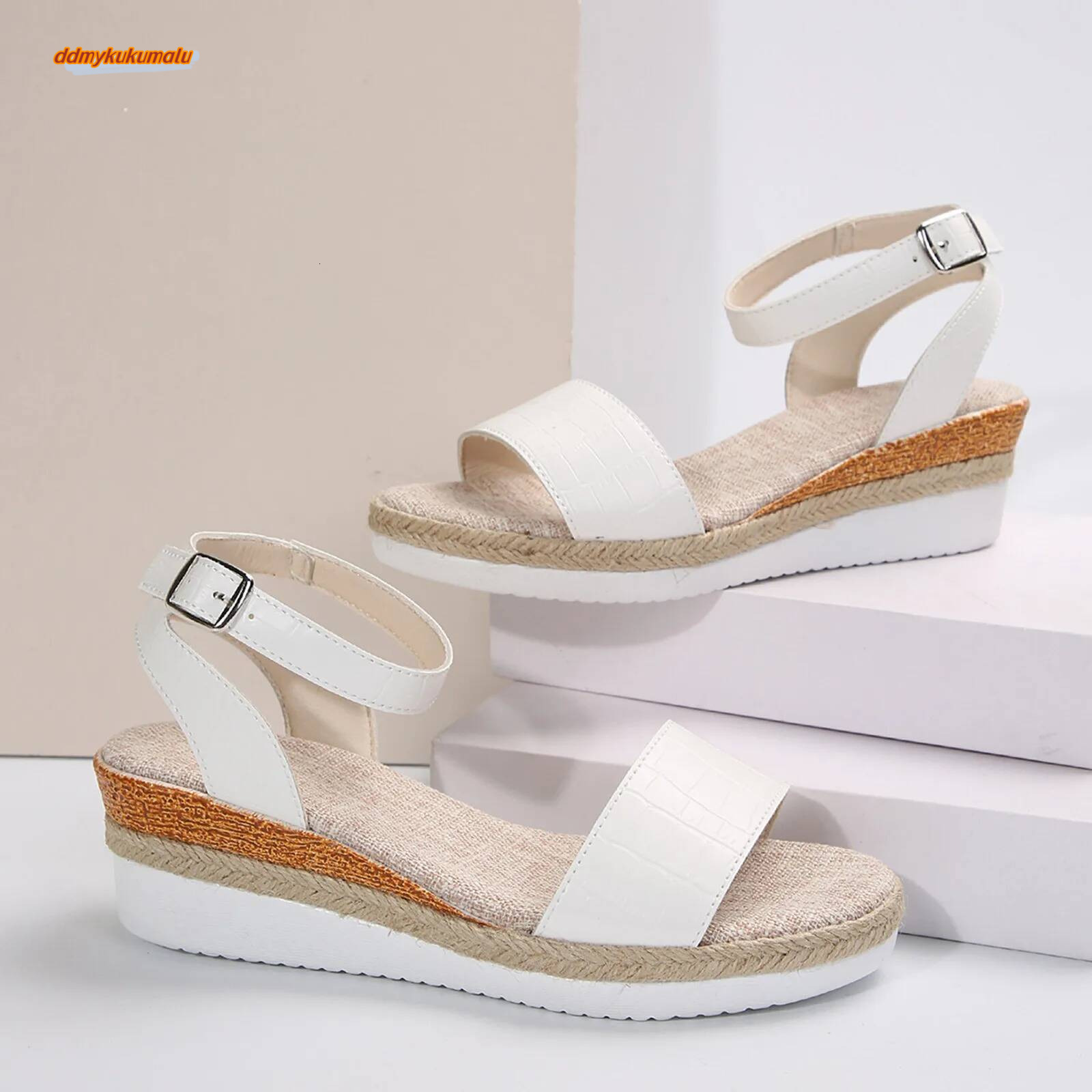 Shoes Woman 2024 Trend Ladies Fashion Solid Leather Open Toe Buckle Thick Sole Slope Heel Sandals Women Dressy Summer ddmykukumalu