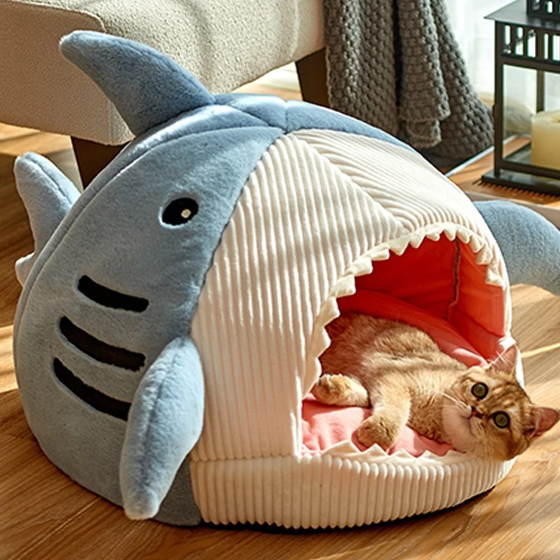 Shark Design Soft Cat Bed Room Decor, Cute Shark Designed Breathable Dog Bed, Pet Supplies for Indoor Use