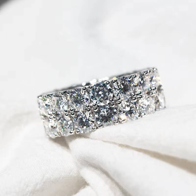 18K Gold Plated Wedding Band Ring 10mm 2 Rows Silver 925 Hip Hop Moissanite Eternity Men Ring