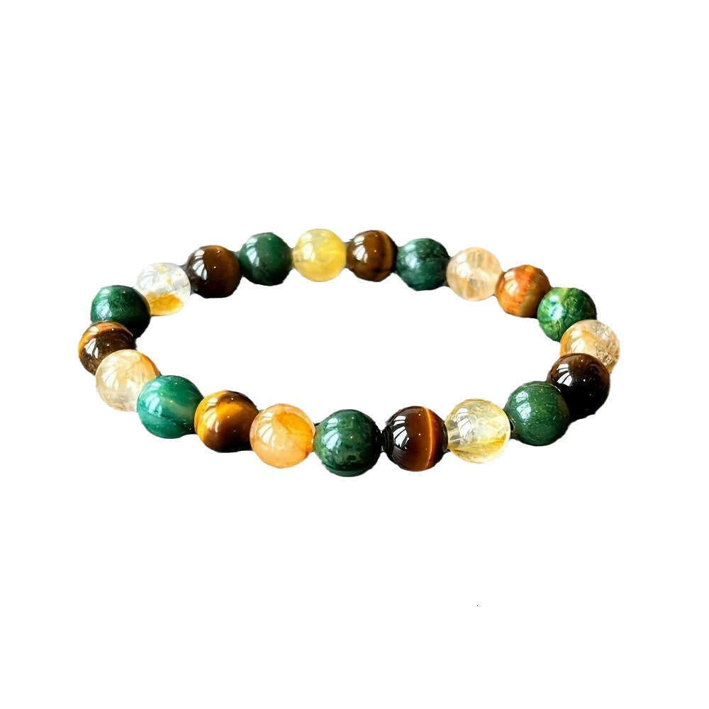 TemuTK Natural Tiger Eye Stone Yellow Crystal Turquoise Bracelet