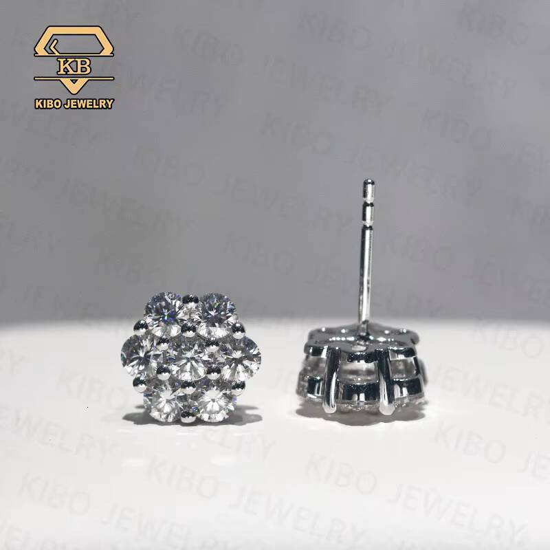 Wholesale Custom Classic Fine Jewelry Earrings Men VVS Moissanite 925 Sterling Silver Iced Out 9mm Flowers Stud Earings Women