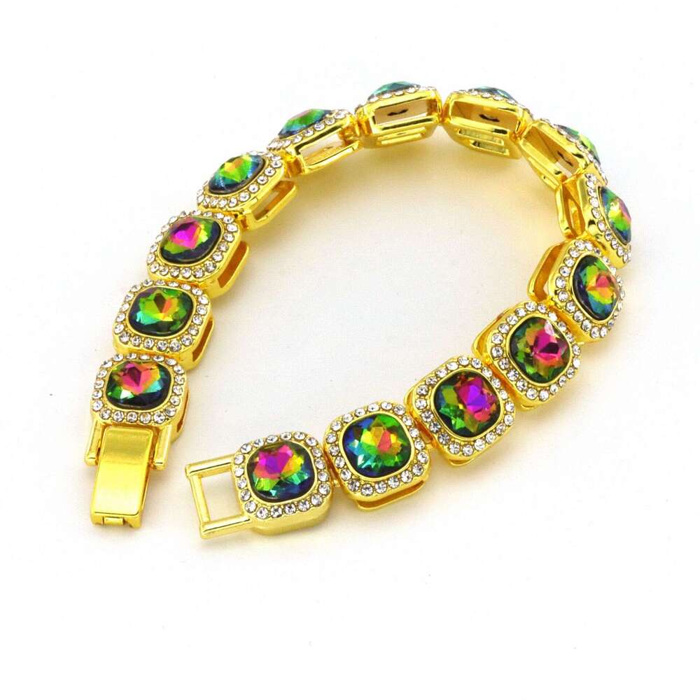 Hip hop jewelry designer men women necklaces bracelets colorful rock sugar square diamond studded necklaces punk Cuban chains