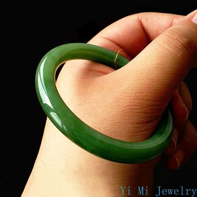 Natural Women's Jasper Full Green Thin Round Jade Bangle Bracelet