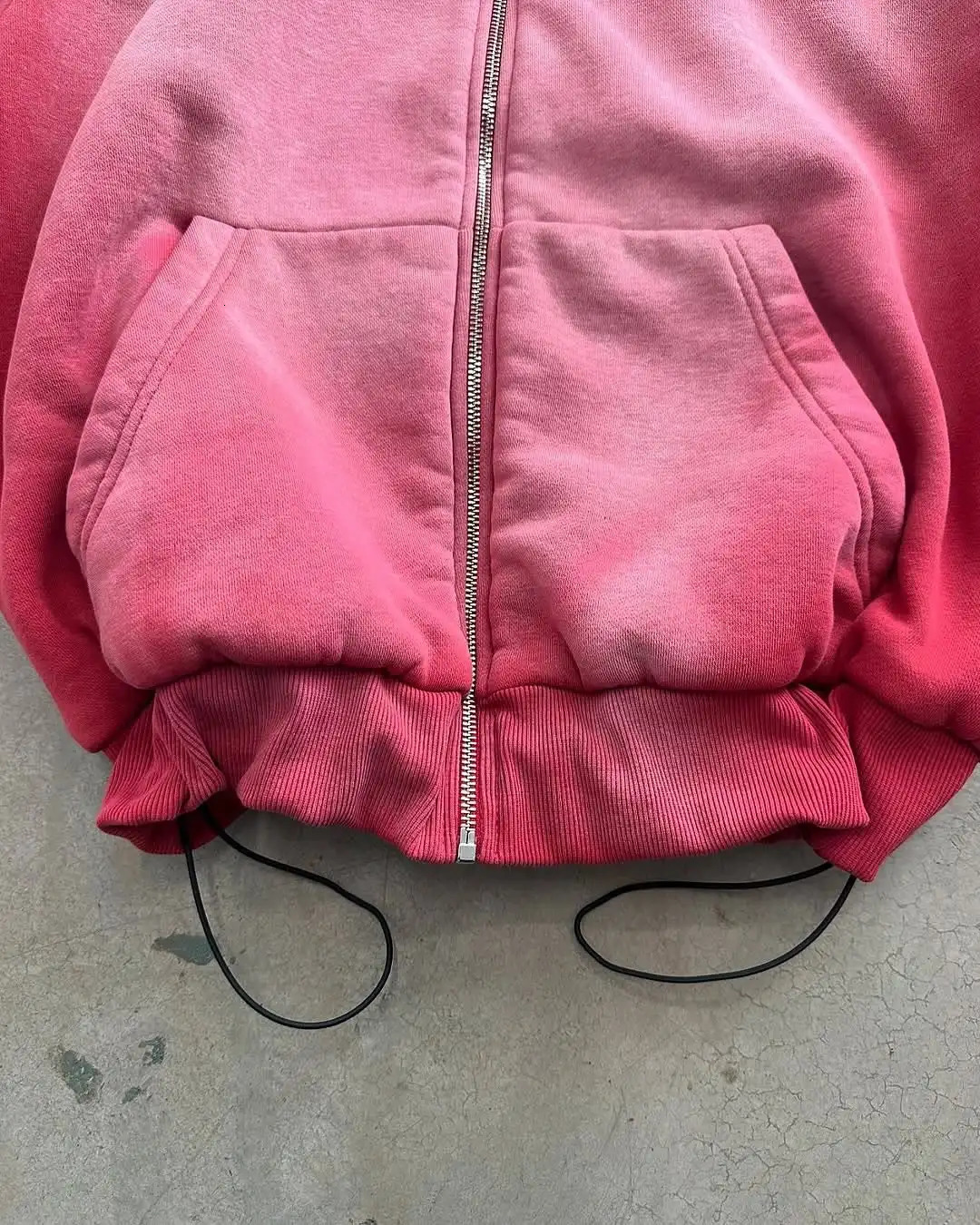 American High Street Wrinkles Wash Bright Gradient Cotton Zipper Hoodie Mens Loose Seasonal Trend Wear 250418