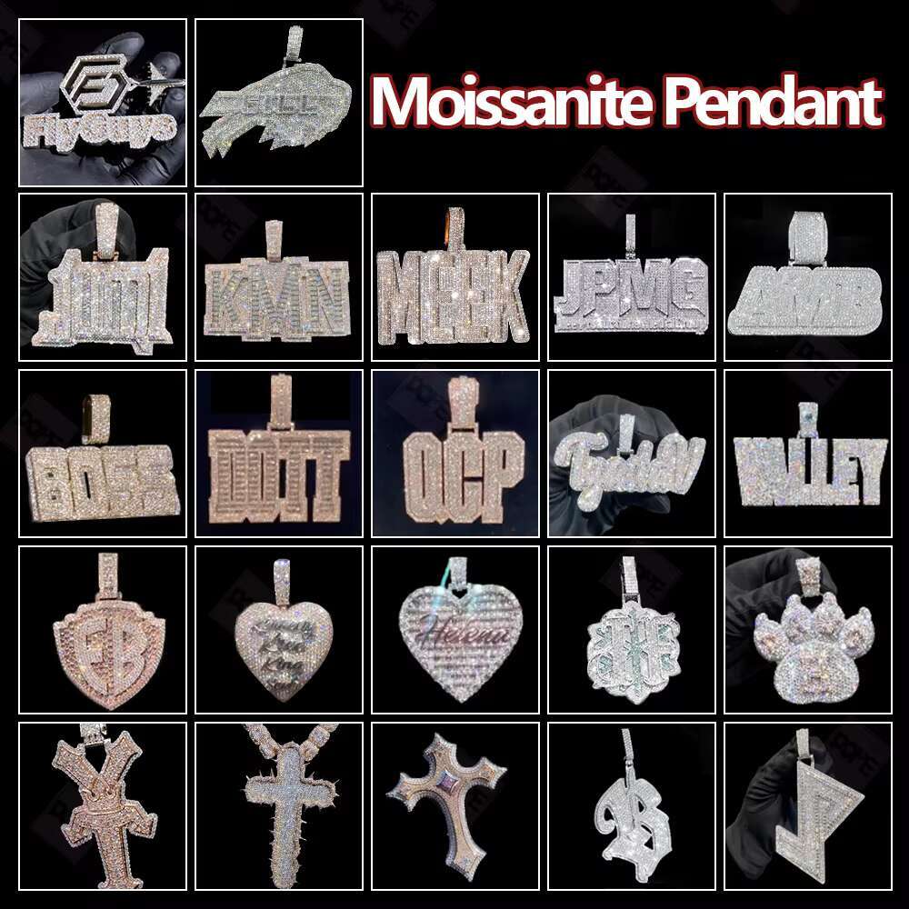 Hiphop DVVS Mossanite Pendant Iced Out Custom Letter 925 Sterling Silver Custom Moissanite Pendant