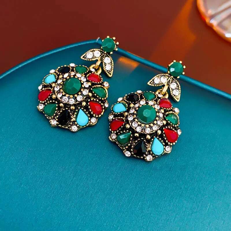 Colorful Rhinestonewater Drop Round Flower Necklaces For Women Vintage Advanced Collar Chains Aesthetic Dainty Jewelry Wholesale