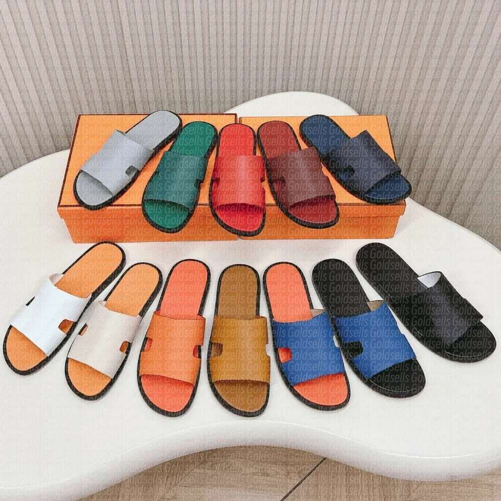 Summer Men Izmir Slippers Flats Designer Leather Sandals Izmir Flip Flop Heritage Calfskin Sandal For Man Lazy Large Beach Casual Slipper Slides Shoes Size 38-46