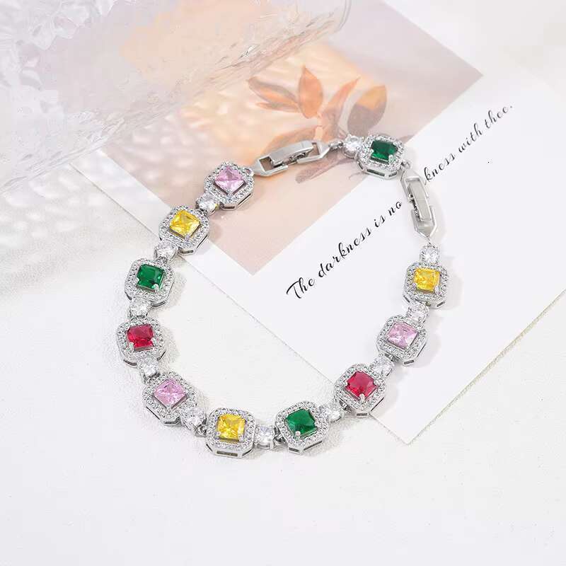 DHCollections Luxury Adjustable Zircon Tennis Bracelet 18+3cm for Women, Silver Plated Round & Square Cubic Zirconia Chain Jewellery