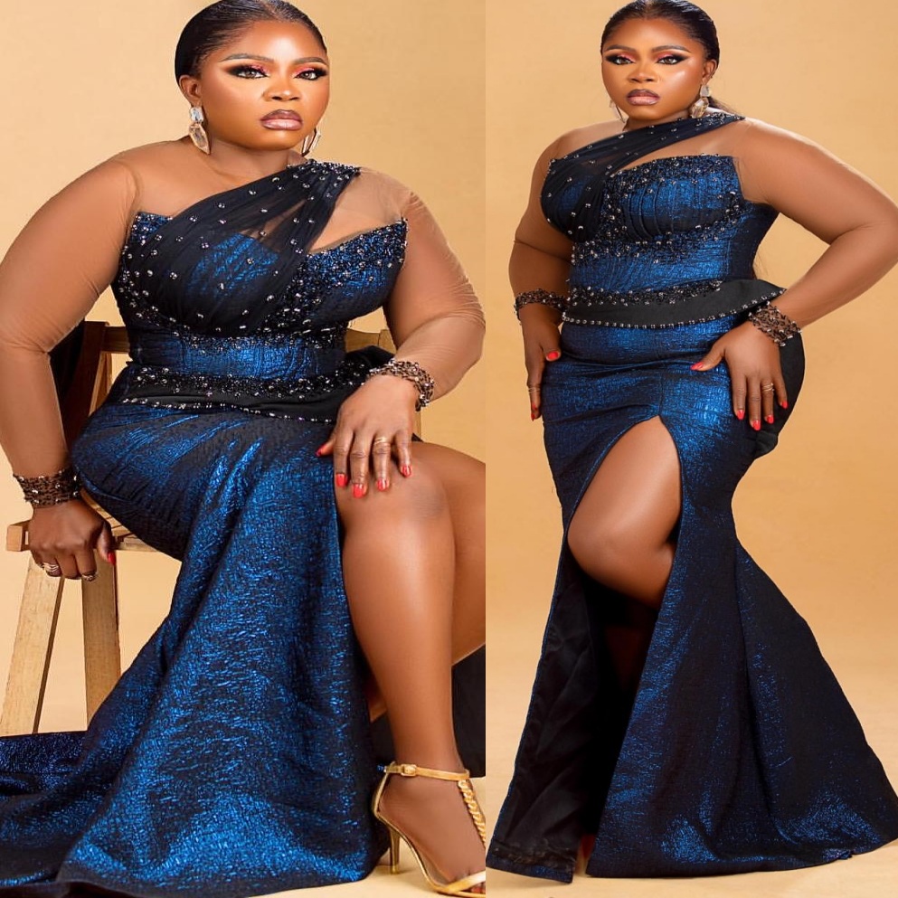 Mermaid Royal Blue Plus Size Prom Dresses 2025 Beaded Elastic Silk like Satin Evening Formal Party Second Birthday Engagement Gowns Dress For Special 
