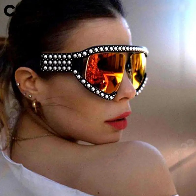 45448 Women Goggles Sunglasses Pearl Shades Red Mirror Glasses Oversized Uv400 Glasses Female 251126