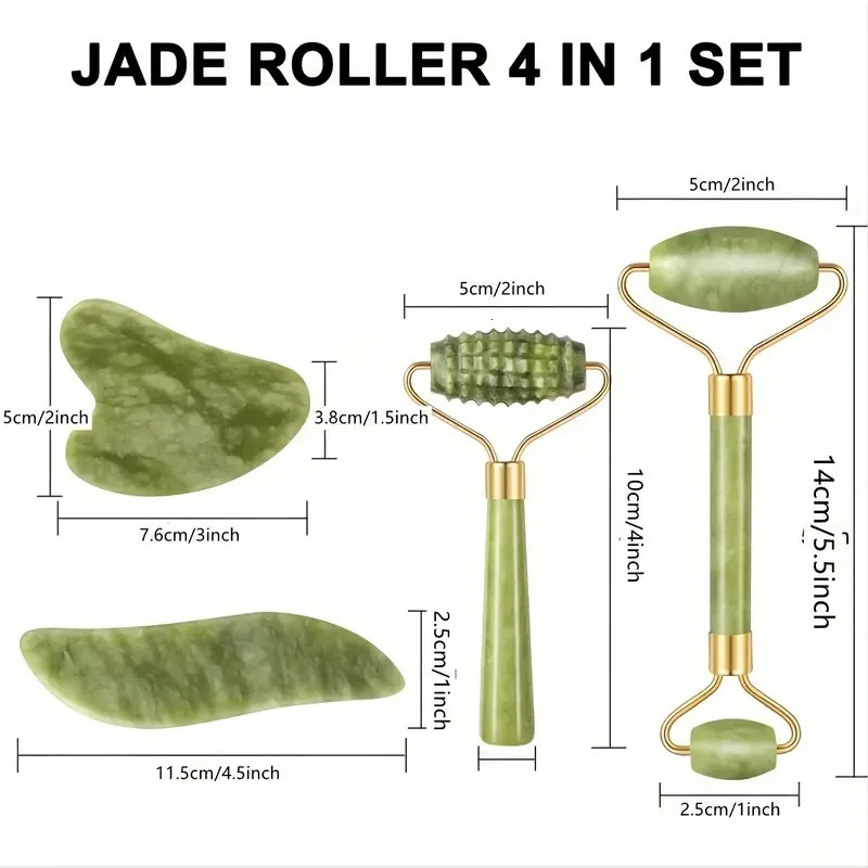 4pcs Jade Roller Gua Sha Facial Roller Massager With Gua Sha Scraping Tool Jade Stone Massager For Face And Neck - Mothers 250424
