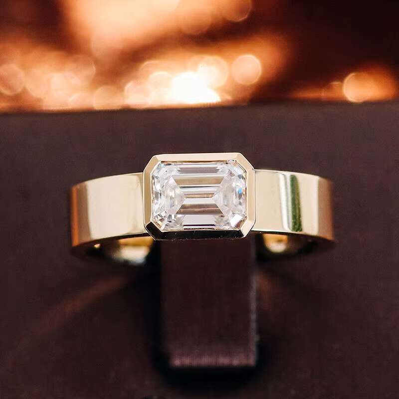 2 Carat D Colour Lab Grown Emerald Solitaire Dia 10k Pure Yellow Gold Ring for Men Engagement Wedding