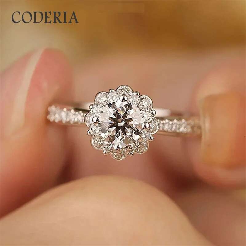 1 carat Moissanite Wedding Ring Round Diamond Cut Certified 925 Sterling Silver Engagement Ring for Women