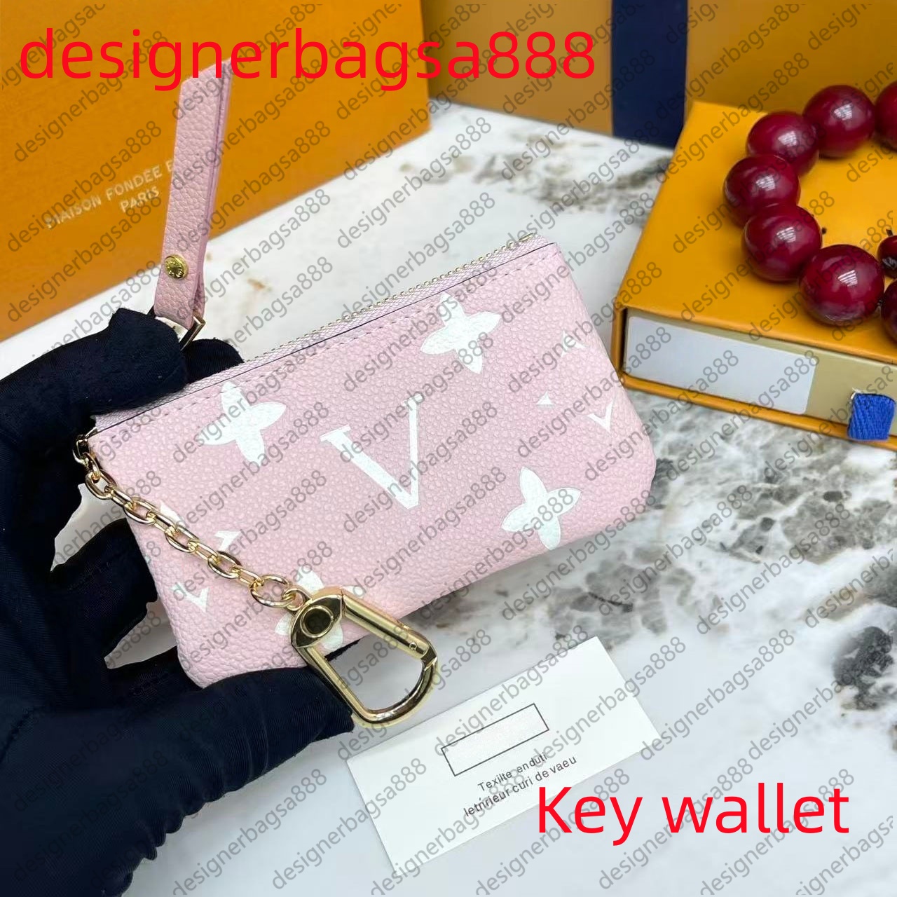 Top luxury KEY POUCH 62650 POCHETTE CLES Designers Fashion Women Men Key Ring Credit Card Holder Coin Purse Mini Wallet Leather Handbags Pink keybag 10 A