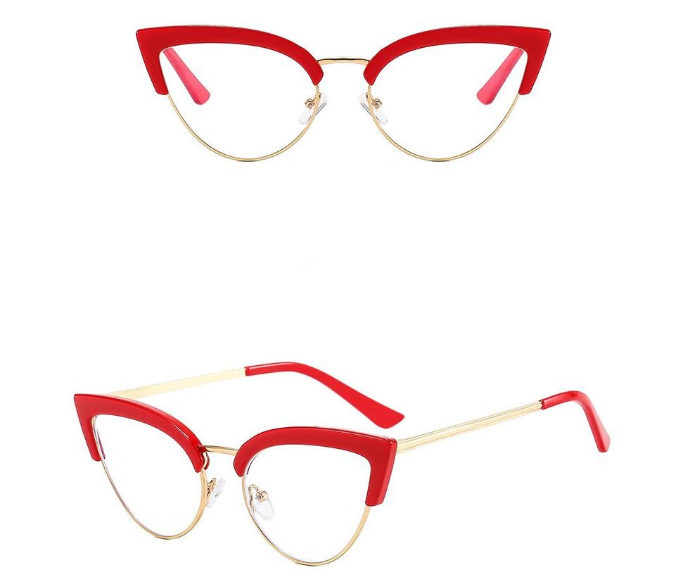 Designer Sunglasses For Women Men Cat Eye Anti-Blue Light Glasses Half Frame Trendy Metal Frame Glasses