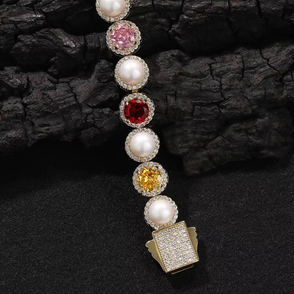 UWIN Retro Women Bracelet Vintage Gem ZIRCON Ruby Stone Pearl Bracelet 18K Gold Plated Jewelry