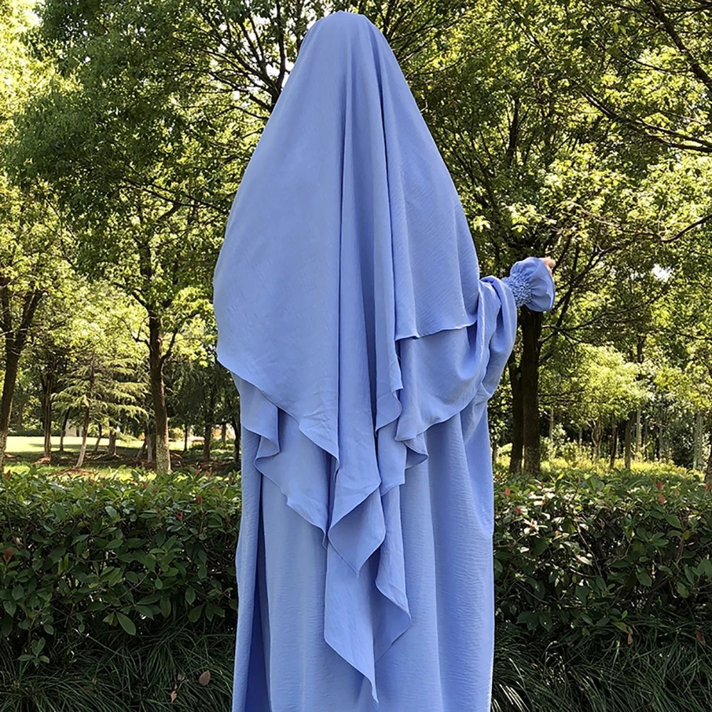 Khimar Two Layer Jazz Crepe Double Layers High Quality Muslim Modest Fashion Prayer Long Hijab Wholesale Islamic Clothing 250420
