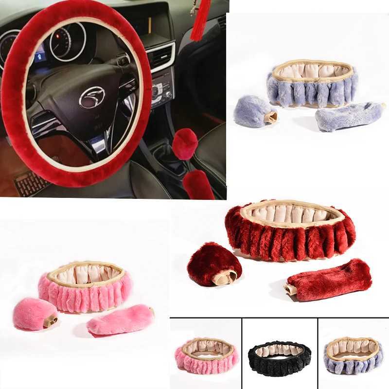 Soft plush spring steering wheel cover kit with gear lever and handbrake wool cover winter warming accessories H25430