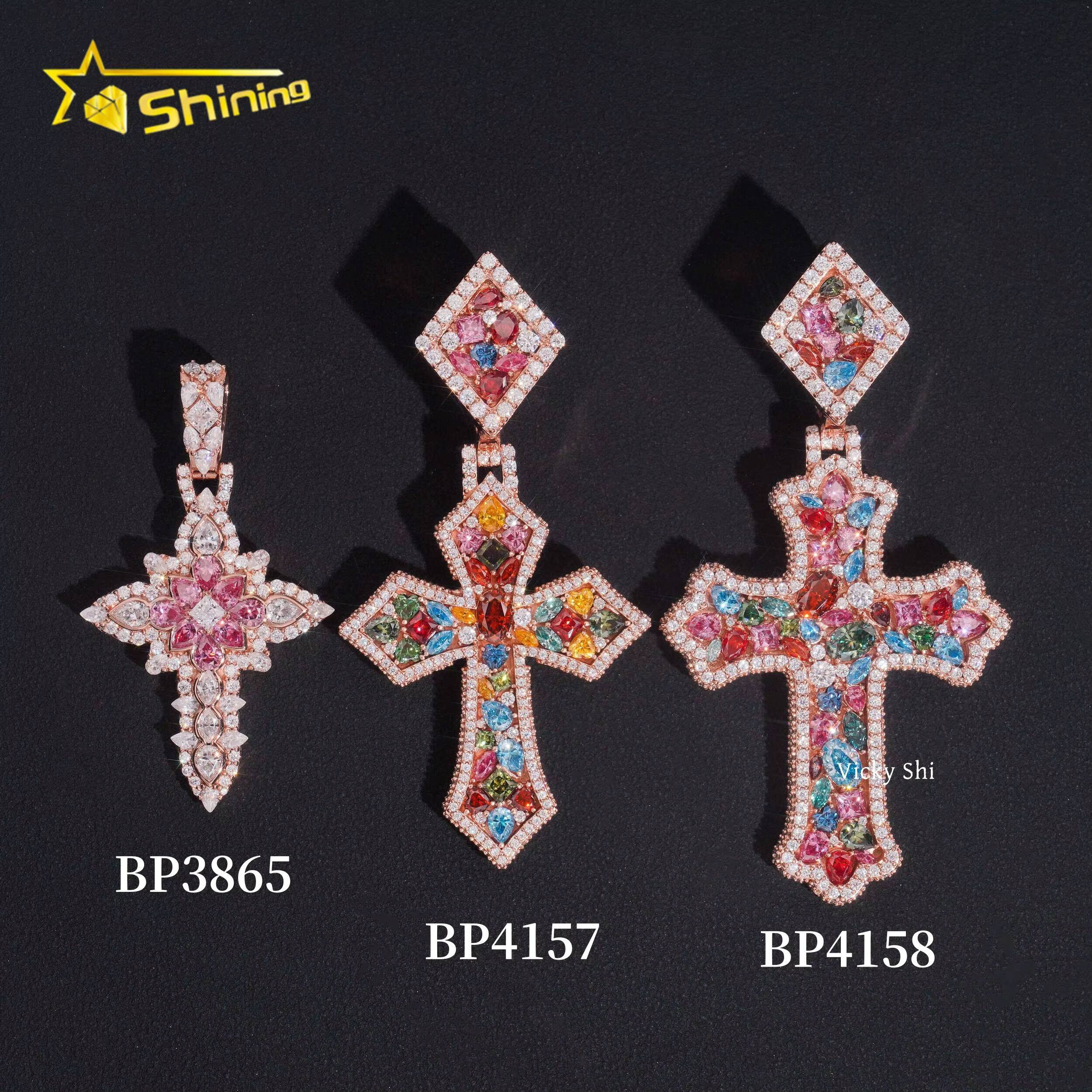 Luxury Multi Color Moissanite Cross Pendants Collection VVS Iced Out Moissanite Pendant Men Hip Hop Charm Pendant Jewelry