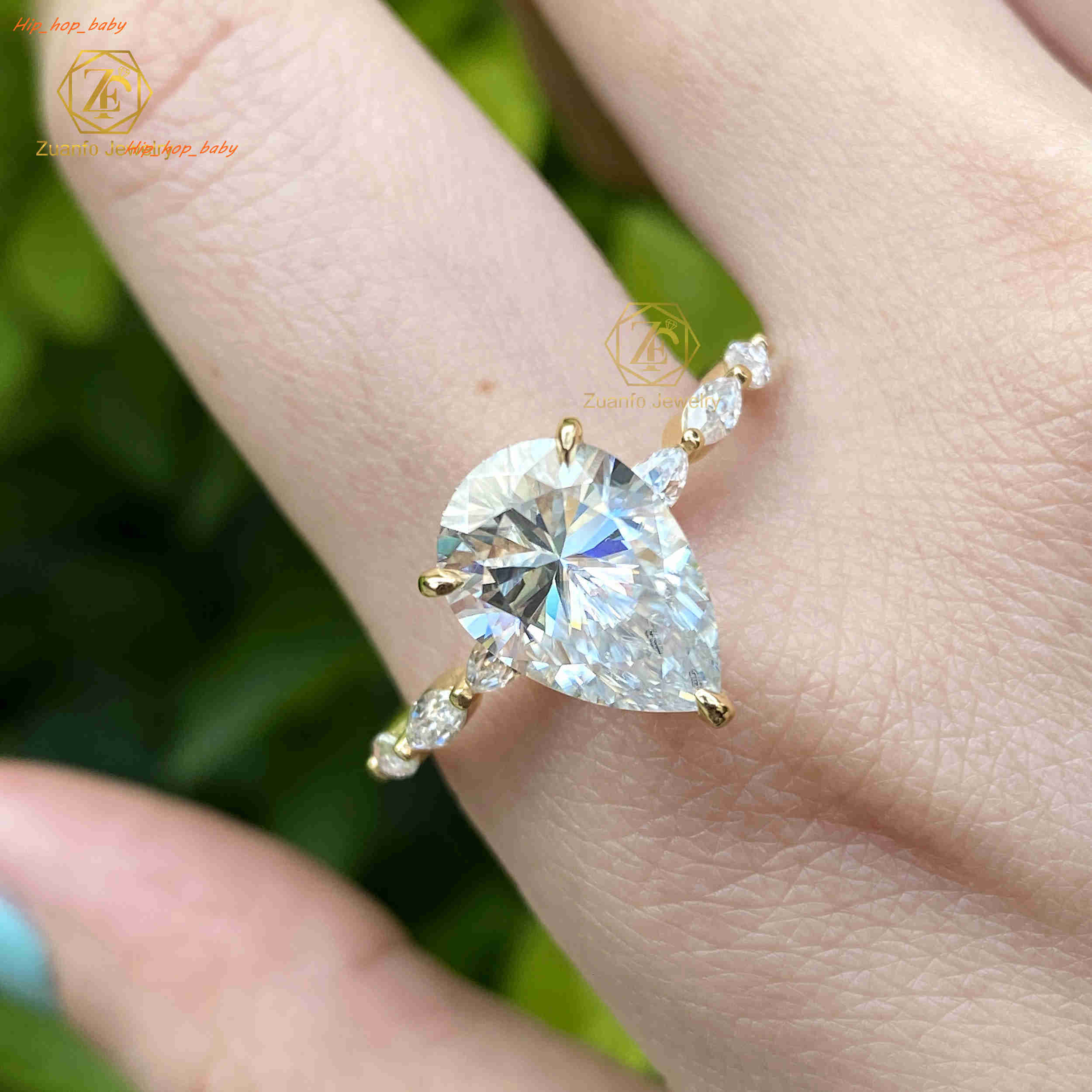 Certificate 10k 14k 18k Solid in Real Gold 8X12mm Moissanite Diamond Pave Side Wedding Engagement Ring Set for Women Jewelry