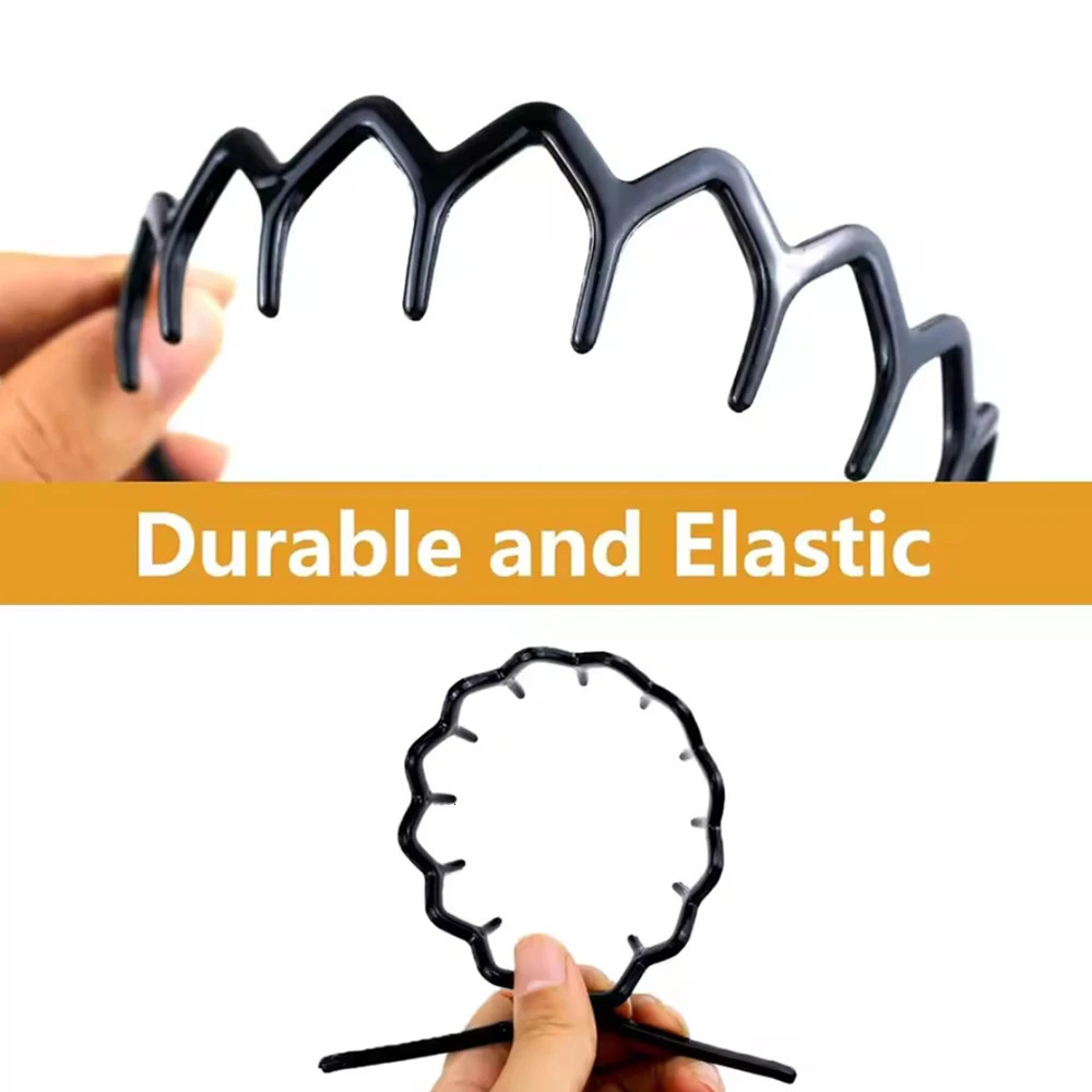 2pcs Black Amber Ripple Anti Slip Headband Anti Drop Resin Long Tooth Design for Men Women Face Washing Skincare Headband 251125