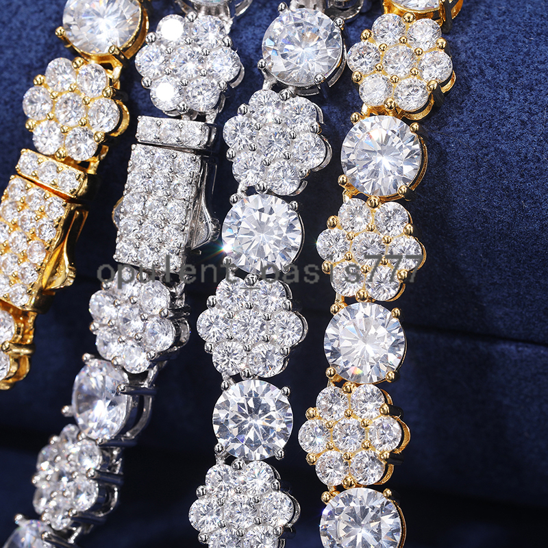 Certified 10mm 925 Sterling Silver Diamond Cluster Flower Design Iced Out Vvs Moissanite Link Chain Bracelet