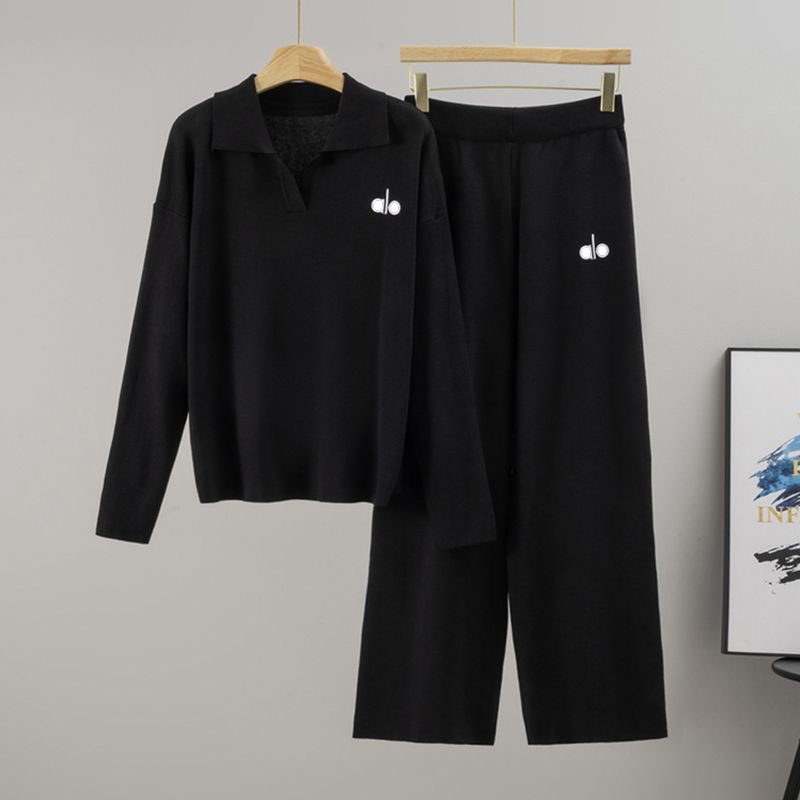 Women's Tracksuits Designer Women's Knitted Tracksuit Set Embroidery Logo Long Sleeve Top Wide Leg Pants Set