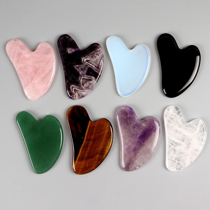 Heart Guasha Stone Face Rose Quartz Jade Massage Tool Chin Nose Scraping Board Massage Facial Health Care Skin 250424