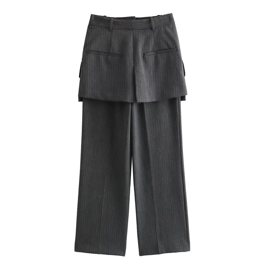 UNIZERA AutumnWinter Product Womens Fashion Stripe Decorative Splicing Sleeve Set Coat Pants Skiing 250530
