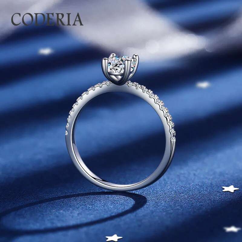 18K White Gold 925 Sterling Silver Rings Four Claw D Color 1 Carat Rayde Cut Moissanite Wedding Eternity Ring Luxury Jewelry