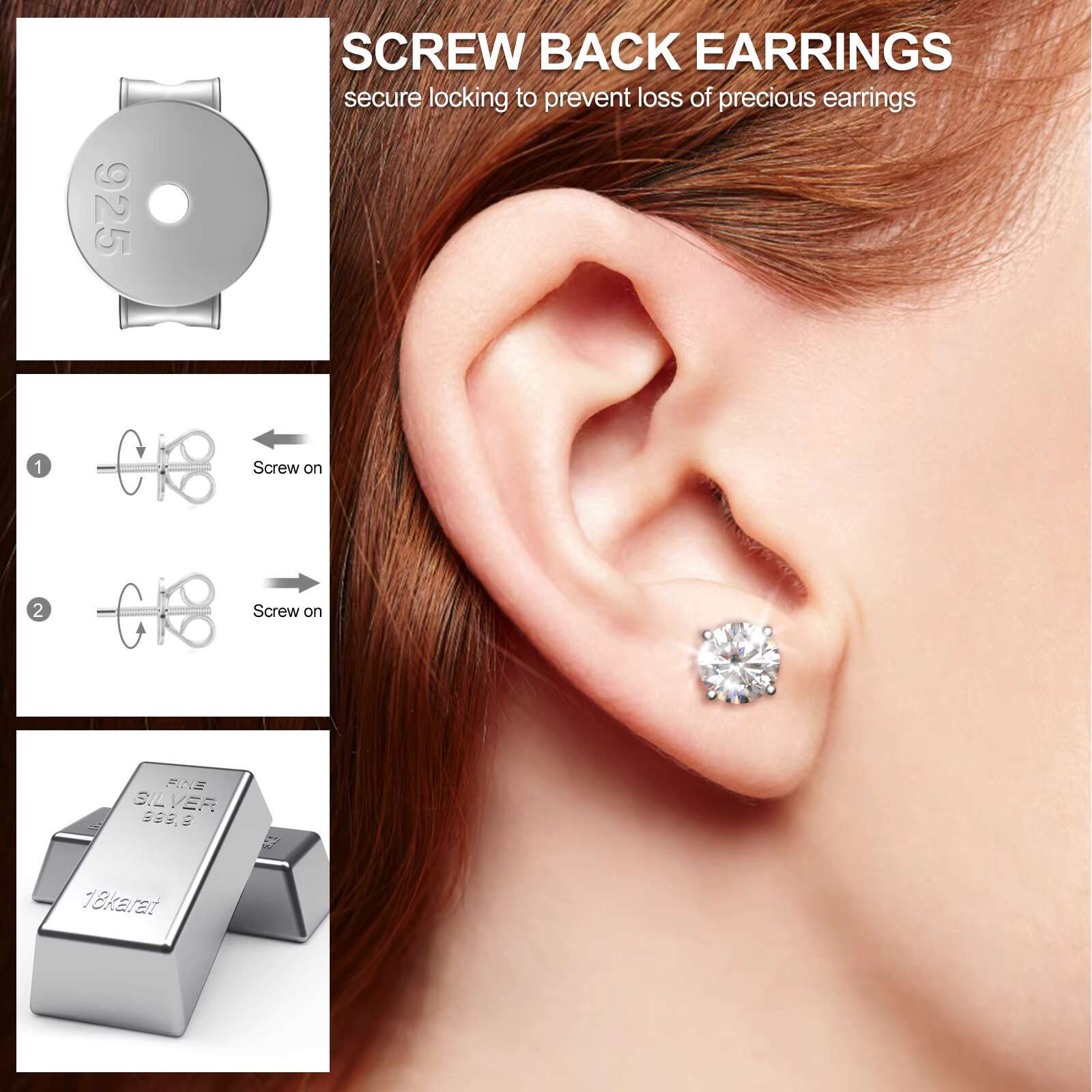 USA Warehouse Wholesale Jewelry Classic 18K Gold Plated 925 Sterling Silver VVS Moissanite Diamond Stud Earrings Men Women