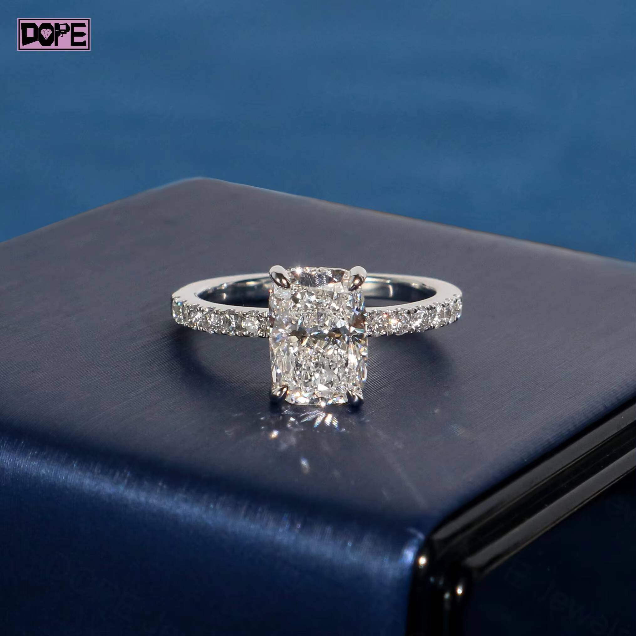 Diamond Jewelry 2ct Wedding Ring CVD HPHT Elongated Cushion Cut 925 Silver Engagement Lab Grown Diamond Ring