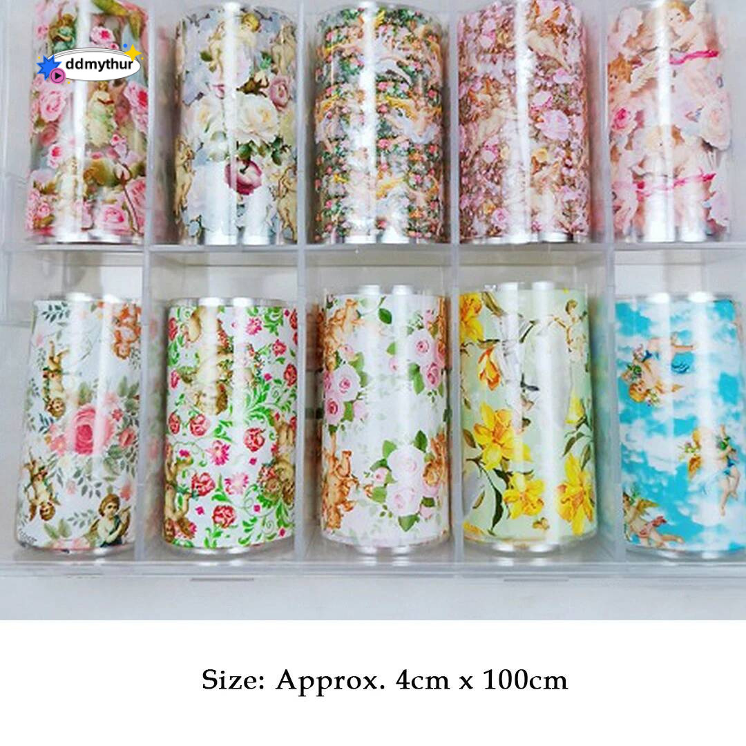 10Roll Pink Girl Foils for Transfer Paper Stickers Sliders Adhesive Nails Wraps DIY Kawaii Cartoon Nail Art Decorations ddmythur