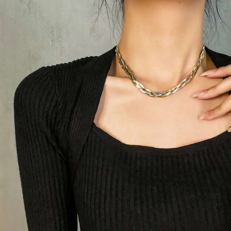 HONGTONG 316L Stainless Steel 3In1 Crossover Snake Chain Necklace Bracelets For Women Girl New Fashion Waterproof Jewelry Set