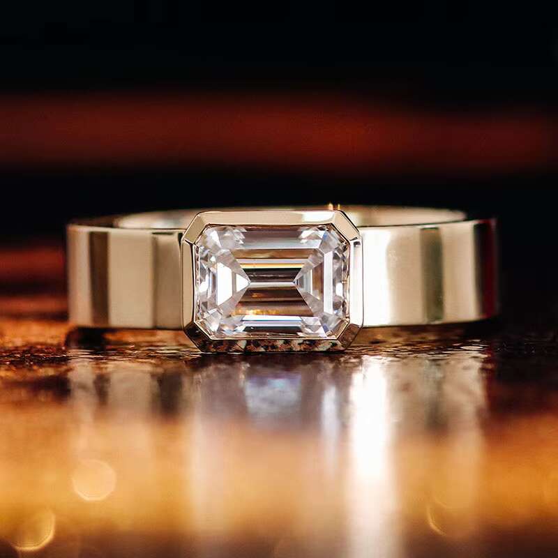 2 Carat D Colour Lab Grown Emerald Solitaire Dia 10k Pure Yellow Gold Ring for Men Engagement Wedding