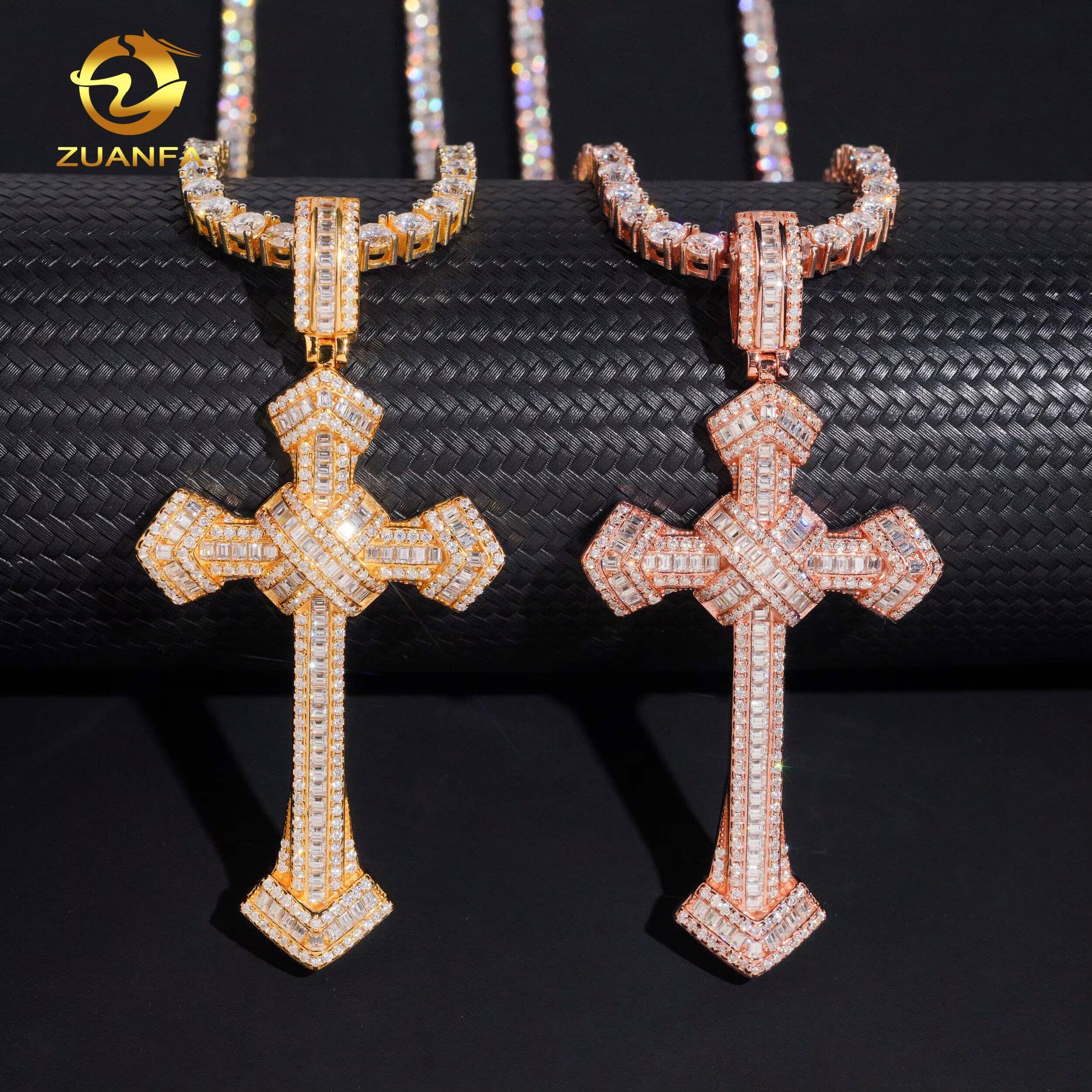 Fashion Jewelry Gold Plated 925 Sterling Silver VVS Moissanite Cross Pendant Custom Iced Out Hip Hop Diamond Charms Pendants