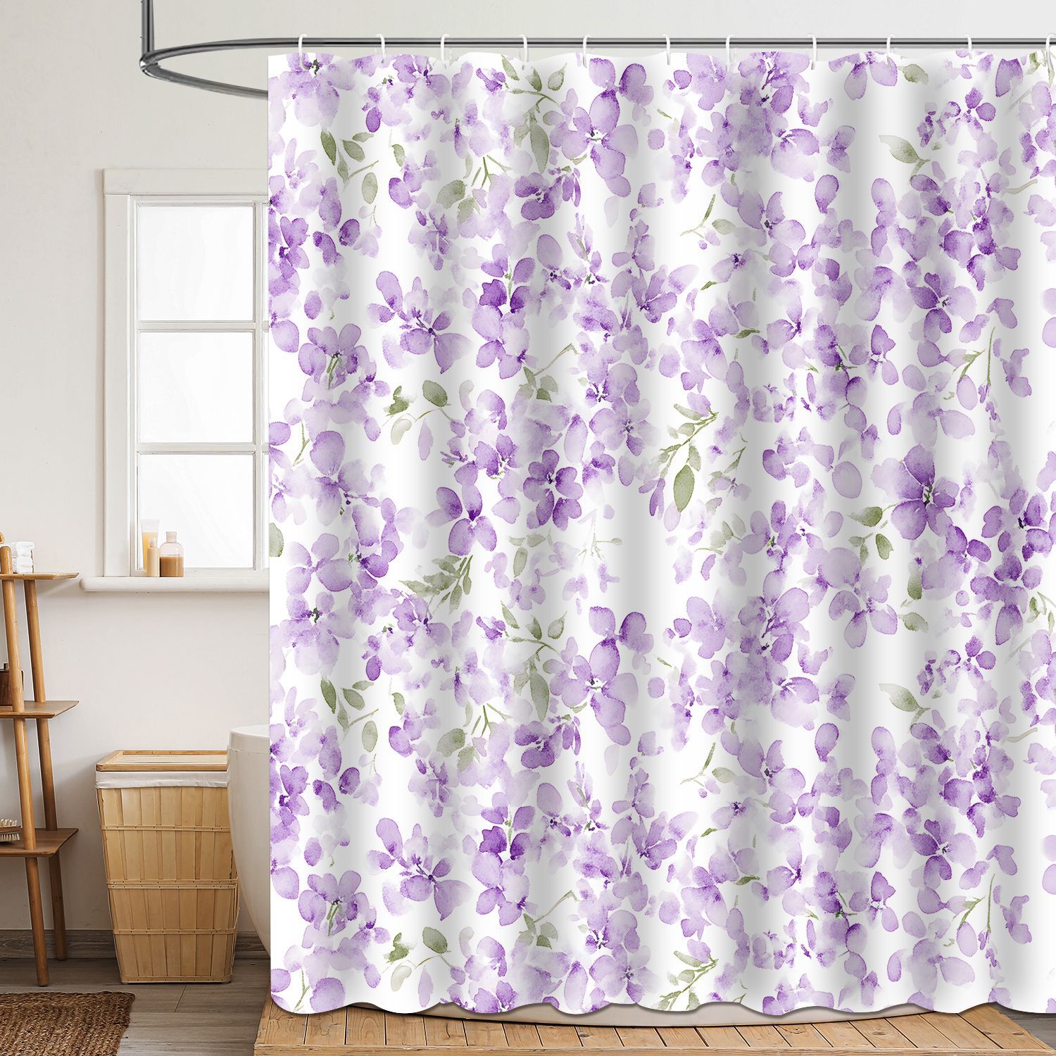 YL-37841 Shower Curtain with Floral and Leaf Prints, Polyester 3D Digital Printing, Waterproof and Mildew-proof Shower Bathroom Partition Curtain