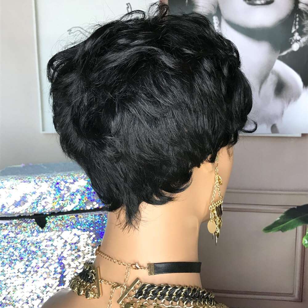 HOTKIS for Black Women Human Hair Pixie Cut Glueless Wig Short Wigs Natural Curly