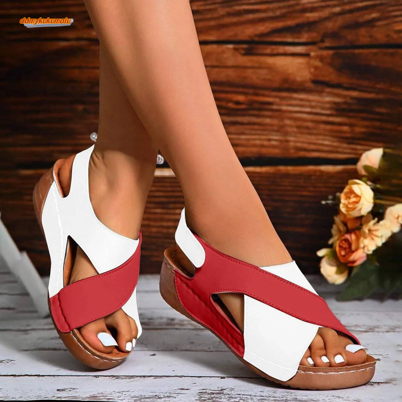 Summer Sandals Casual Hollow Sports Solid Color Elastic Strap Fish Mouth Wedge Heel Slippers Women Vacation Shoes 2025 ddmykukumalu