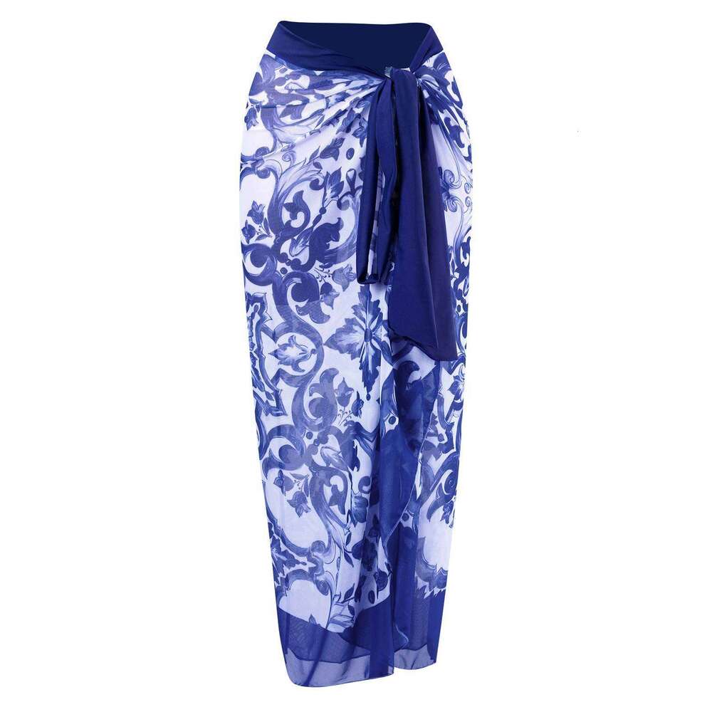 European and American one-piece women's tight fitting slimming retro printed strip steel support hard bag swimsuit chiffon long skirt 2025 new ca
