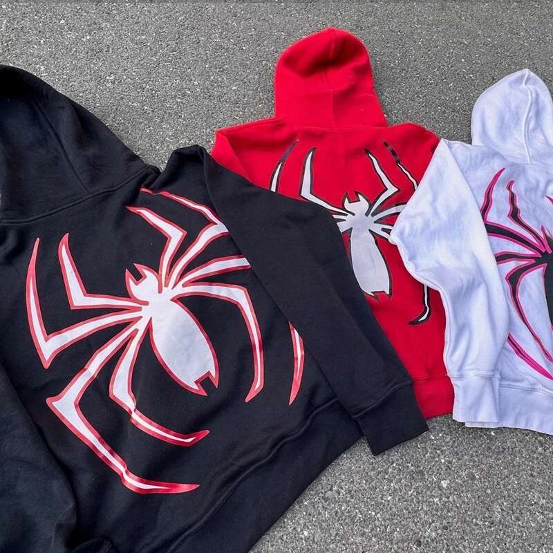 Haruku Spider Print Hoodies Men Women Hip Hop Zipper Goth Punk Men's Casual Long Sleeve Loose Y2K Sweatshirt spring Streetwear fashion clothing w