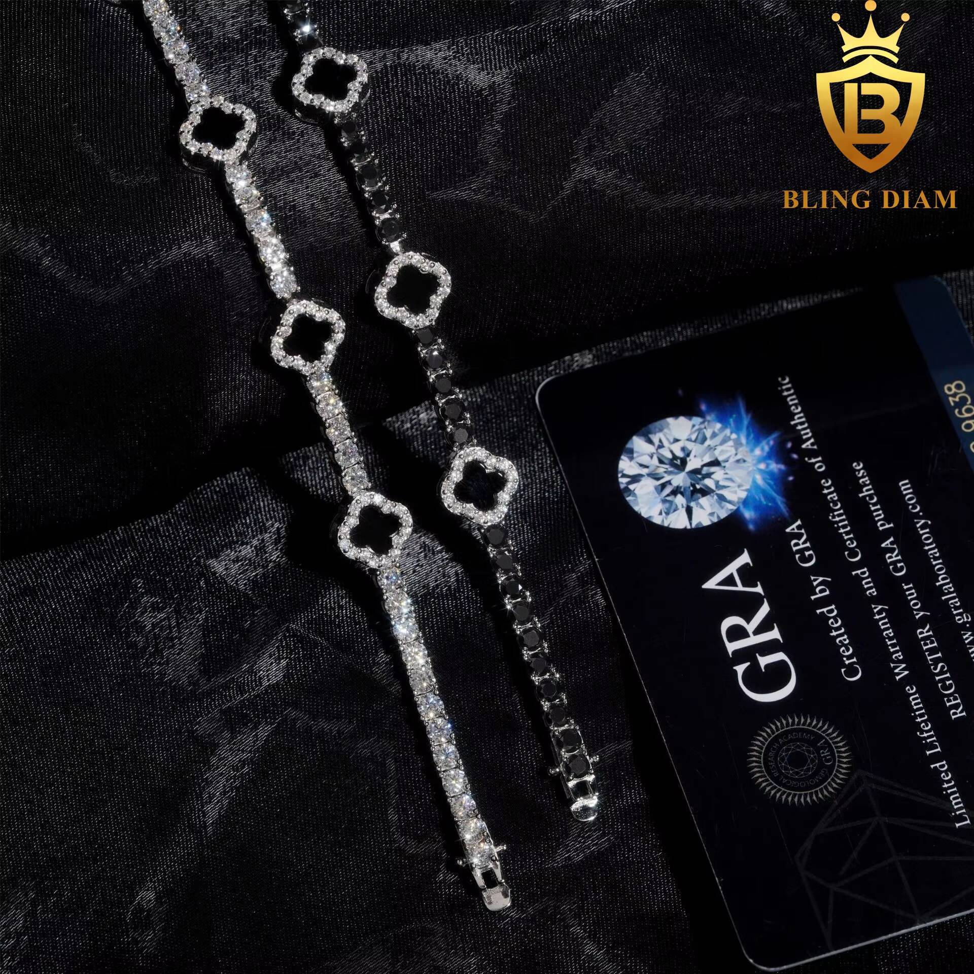 Fashion Black Clover Moissanite Tennis Chain Bracelet 925 Silver 3mm Moissanite Bracelet Pass Diamond test Hip Hop Bracelet