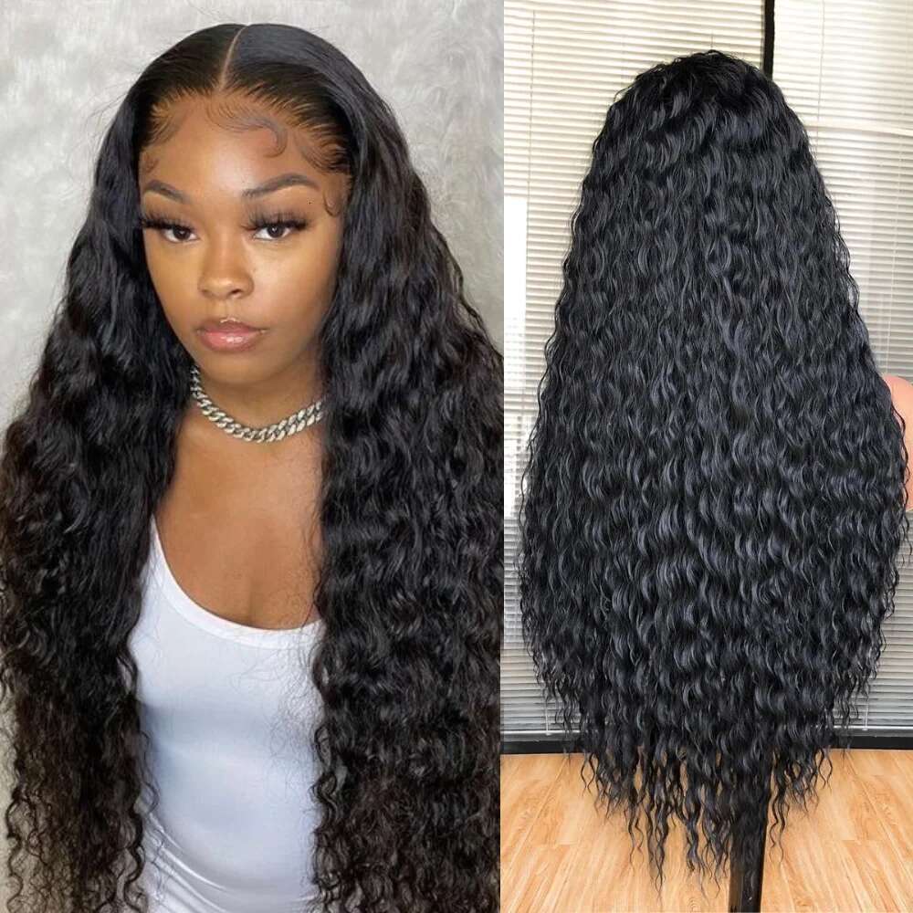 Curly Lace Front 13*3 For Black Women Long Deep Wave Synthetic Wigs With Baby Hair Heat Resistant Fiber Glueless