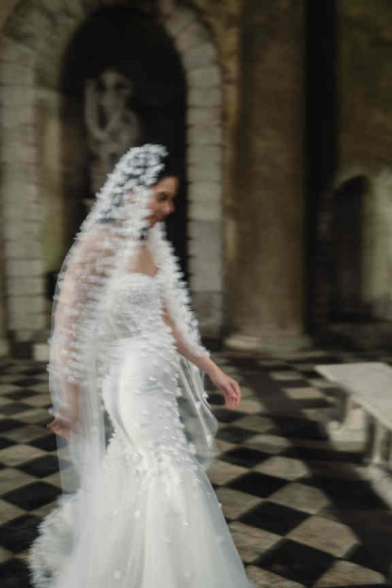 Wedding Veils Lace Applique Hand Made Flowers Long Cathedral Length One Layer Tulle Custom Made Bridal Veil Accessories