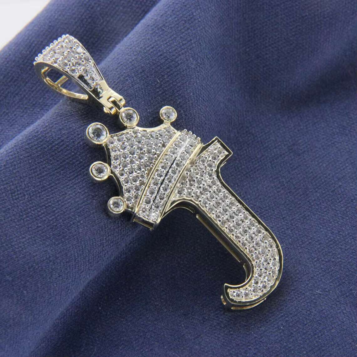 J Letter Round Cut Studded Moissanite VVS Customized Pendant Full Iced Hip Hop Style Unique Pendants Charms